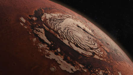 Cosmos concept. Flight over Mars. Top view of the planets surface. 3d Illustrationの写真素材