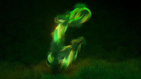 Collection Winding Alphabet. Unique twisted letters. Green brown color. Letter G. 3d Illustrationの写真素材