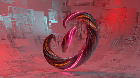 Collection Winding Alphabet. Unique twisted letters. Red pink color. Neon. Letter D. 3d Illustrationの写真素材