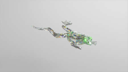 Jumping diamond frog. The concept of nature and animals. Low poly. White color. 3d illustrationの写真素材
