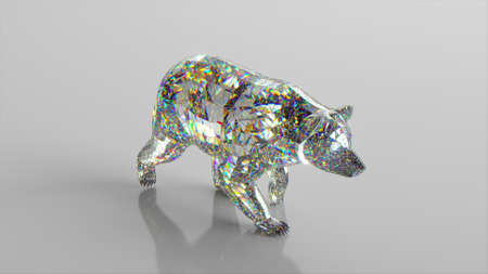 Diamond bear. The concept of nature and animals. Low poly. White color. 3d illustrationの写真素材