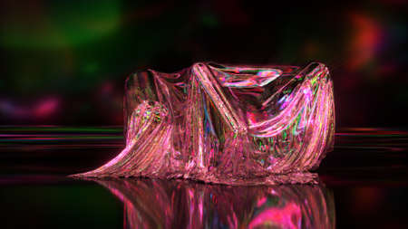 The capsules under the shiny fabric. Abstract background. Pink green color. 3d illustration
