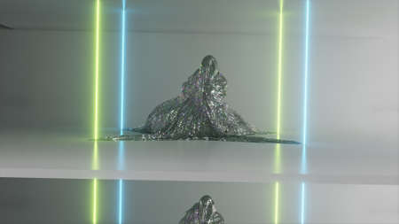 Dancing and entertainment concept. The diamond blanket is dancing. Ghost. Laser neon beams. 3d...