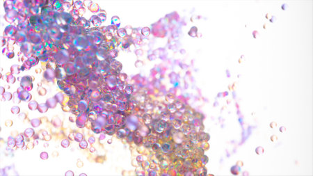 Drops of water move in a spontaneous tornado. Water vortex. Slow motion. Flow. Blue purple....