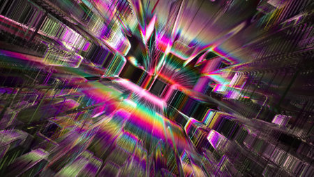 Refraction of light inside the diamond tunnel. Rainbow distortion refraction swirl leaks overlay...