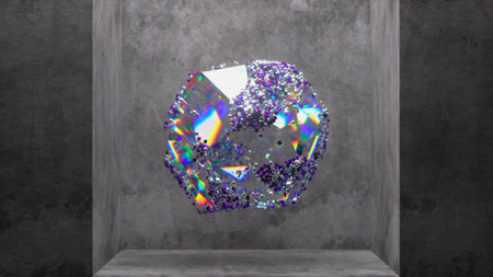 Abstract concept. A multifaceted transparent gem rotates on a gray background. Change of scenery....