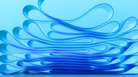 3D rendering of an abstract background. Transparent glossy glass tape lays down in layers. Curved wave in motion. High quality 3d illustrationの写真素材