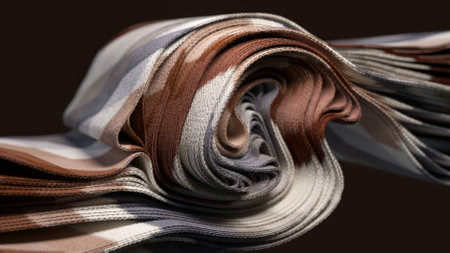 Abstract 3D wave of intertwined fabric textures in earthy tones. 3D illustrationの写真素材