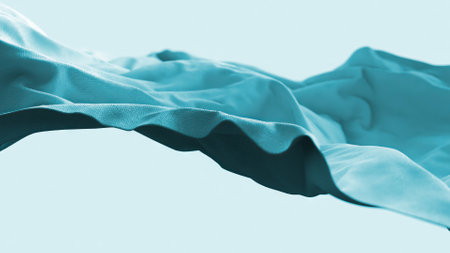 Close-up of a gentle aqua or turquoise fabric, possibly soft cotton or microfiber, with delicate folds and creases. 3d illustrationの写真素材