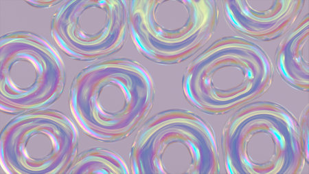 Bubble rainbow. Transparent inflatable rings fly, repel and gather together. Ease. Pearl. 3d...