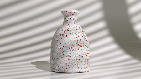 A ceramic vase turns into a rainbow glass vase on a light background. Simulation of soft bodies. 3D illustrationの写真素材