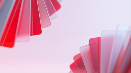 Transparent, pink and red cards in the corners. Card fan. Gradient. Smartphone. 3d illustration. High quality 3d illustrationの写真素材