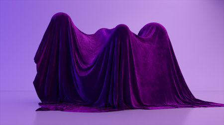 The capsules under the velvet fabric. Abstract background. Violet color. 3d illustration. High quality 3d illustrationの写真素材