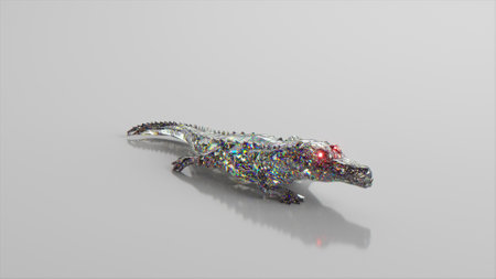 Diamond croco. The concept of nature and animals. Low poly. White color. 3d illustration. High quality 3d illustrationの写真素材