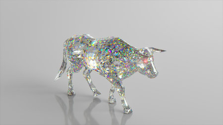 Diamond bull. The concept of nature and animals. Low poly. White color. 3d illustration. High quality 3d illustrationの写真素材