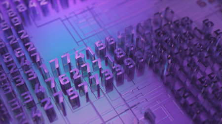 Digital dollar from numbers close-up. Digital dollar. Dollar logo. Microcircuit. Blue purple color....
