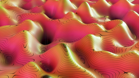 Abstract background of topographic map concept. Contour map stripes. Valleys and mountains....