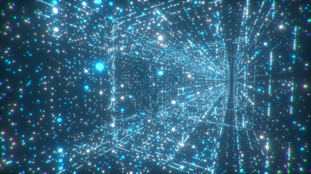 Digital technology tunnel. 3D illustration Big Data Digital square corridor with futuristic matrix....