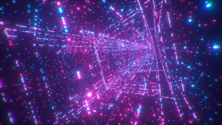 Digital technology tunnel. 3D illustration Big Data Digital square corridor with futuristic matrix....