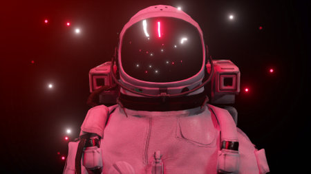 Astronaut surrounded by flashing neon lights. Music and nightclub concept. 3D illustrationの写真素材