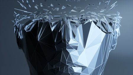The effect of the appearance of a polygonal digital human face. Artificial intelligence. 3d illustrationの写真素材