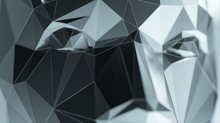 The effect of the appearance of a polygonal digital human face. Artificial intelligence. 3d illustrationの写真素材