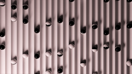 Bright colorful background with rolling balls along the paths. Plastic ball rolling in geometry deepening. 3d illustrationの写真素材