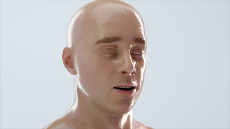 Funny 3d illustration of a wrinkling soft face. The human face is crumpled. Rest and relaxation...