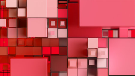 Abstract background with motion cubes. An array of different sized squares in a grid. 3d...