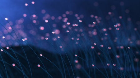 3d illustration colorful particle line like a flower grow. Glowing lines and light particles on dark...