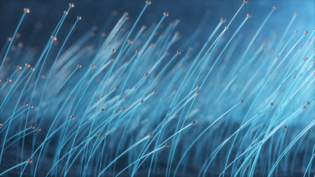 3d illustration colorful particle line like a flower grow. Glowing lines and light particles on dark...