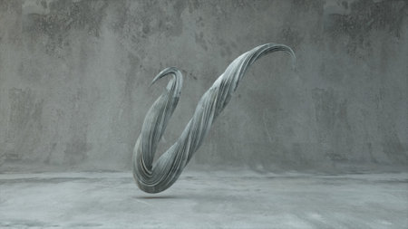 Collection Winding Alphabet. Unique twisted letters. Gray concrete. Letter V. 3d Illustration. High...