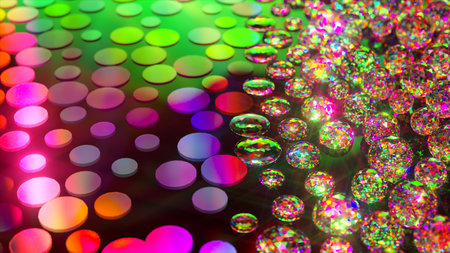 Colorful bubbles. Green spheres. Sparks. 3d illustration. High quality 3d illustration