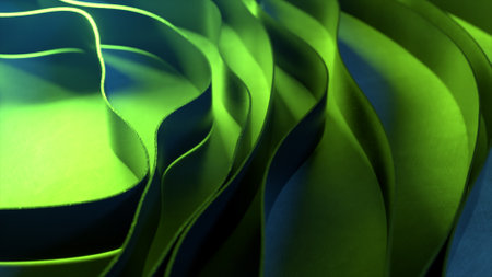 Dynamic animation of abstract stripes interacting with each other. Circular wave. Neon lighting. 3d...