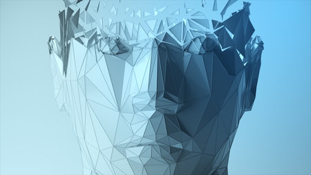 The effect of the appearance of a polygonal digital human face. Artificial intelligence. 3d...