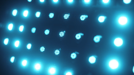 Flashing wall lights. Flashing lights Lanterns for clubs and discos. Matrix beam headlights. Nightclub halogen lamp. 3d illustration. Blue lightの写真素材
