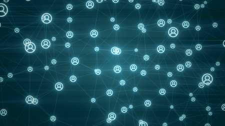 Connecting people on the internet, nodes transforming. Social network connections 3d illustration