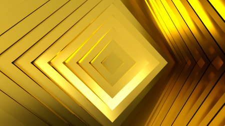 Gold abstract pattern of squares with the effect of displacement. Gold circles wave gradient. 3d...