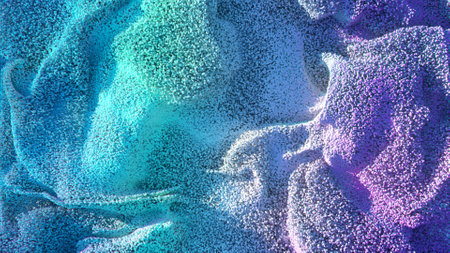 Abstract background with floating particles with depth of field. Wave with millions of particles. Digital technology. Futuristic wave. Modern trendy design for banner or poster. 3d illustrationの写真素材