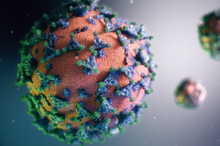 Realistic coronavirus cells for research. COVID-19 concept. also known as 2019-nCov. 3D...