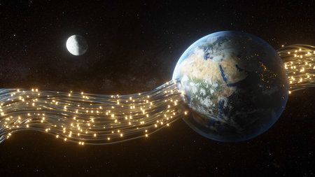 Wires passing through the planet earth and giving it energy. The pulses run along the fiber optic....