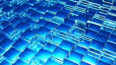 Abstract blue metallic background from cubes. Wall of a metal cube. 3d illustrationの写真素材