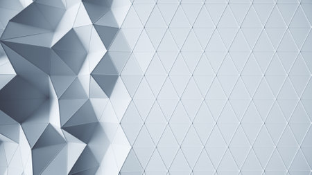 Beautiful white low poly surface morphing in abstract 3d animation. 3d illustrationの写真素材
