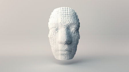 Human face emergence, building head from cubes, artificial intelligence concept, abstract 3d illustrationの写真素材