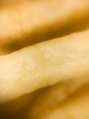 Appetizing French fries in macro. food background