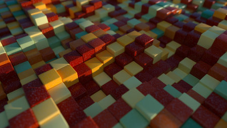 Abstract background of stone colorful cubes with random offset effect. 3d illustration