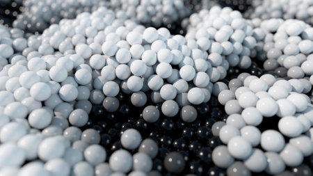 Dynamic black and white balls on a moving wave surface. 3d illustration