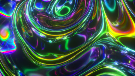Colorful abstract animated background. The movement of a transparent multi-colored glass surface. Active movement of the liquid effect. Conceptual art. Rainbow gradient. 3d illustrationの写真素材