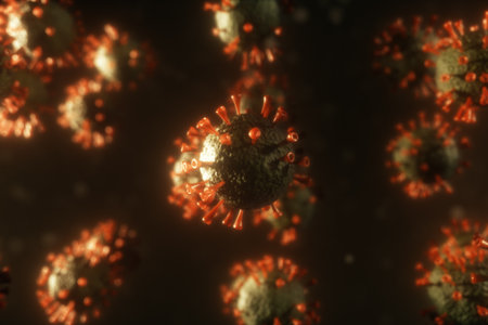 Dangerous virus 3d illustration for scientific researchers. Bacteria under the microscope....