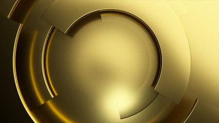 Gold modern business video background. Rotating parts of a circle. 3d illustrationの写真素材